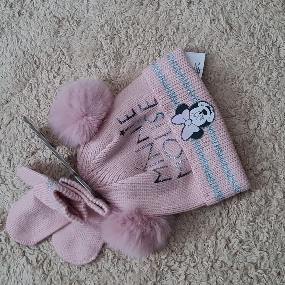 Baby hat with gloves set 0-6M, pink , Primark